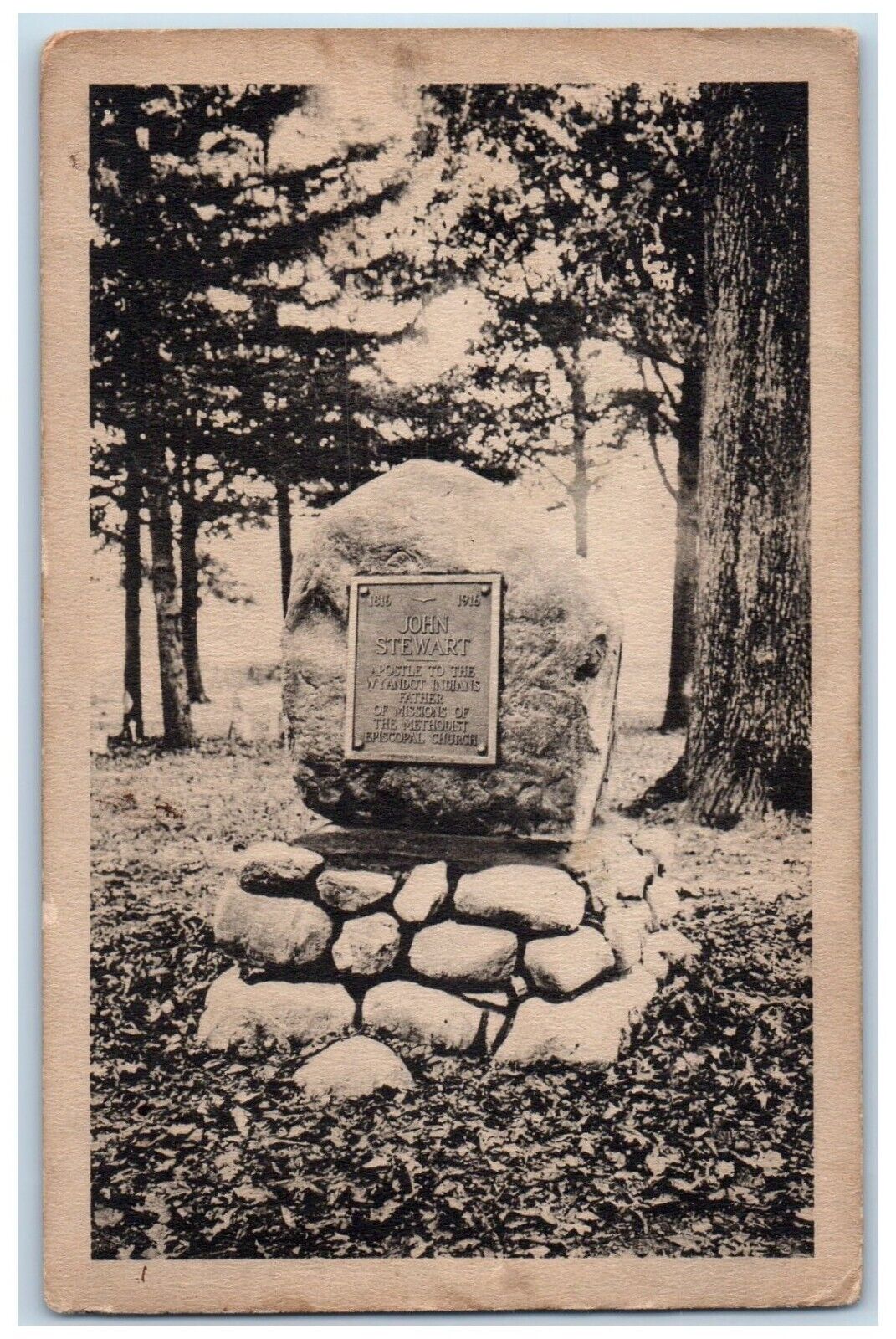 c1920 John Stewart Monument Wyandot Mission Grounds Rock Sandusky Ohio Postcard