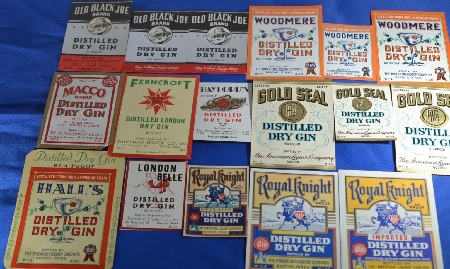Vintage Liquor Labels Set of 17 Distilled Dry Gin Labels