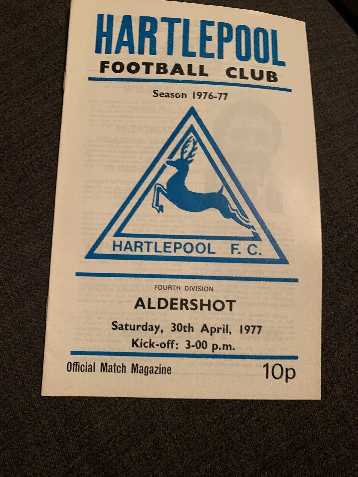 1977 Hartlepool United V Aldershot  Programme