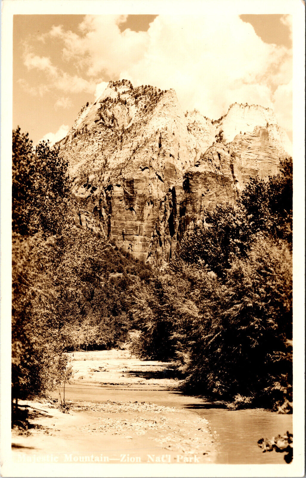 1930s Union Pacific Majestic Mountain Zion Park Postcard RPPC Vtg