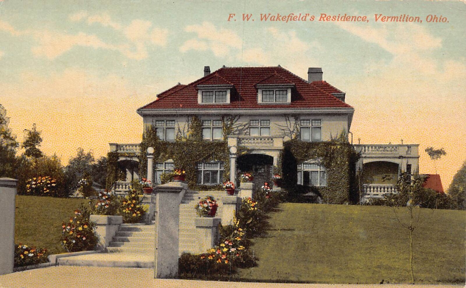J73/ Vermilion Ohio Postcard c1910 F. W. Wakefields Home Residence 140