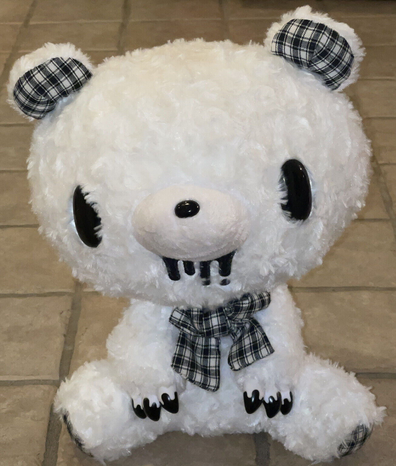 Chax GP Gloomy Stuffed Bear Plush 542 Type Mono Check White 12 inch Taito Prize