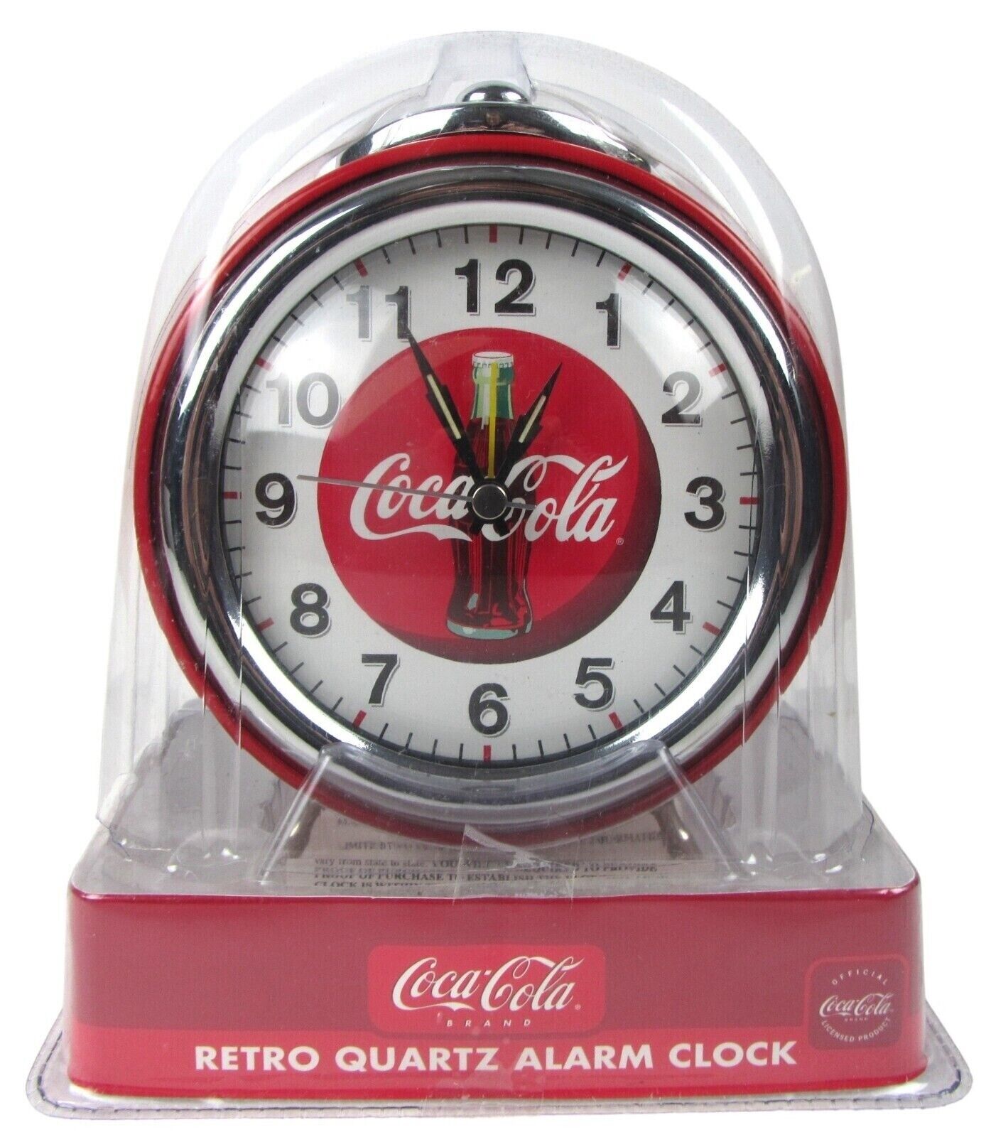 Vintage Coca-Cola Retro Quartz Alarm Clock Chrome Metal Case Glass Lens