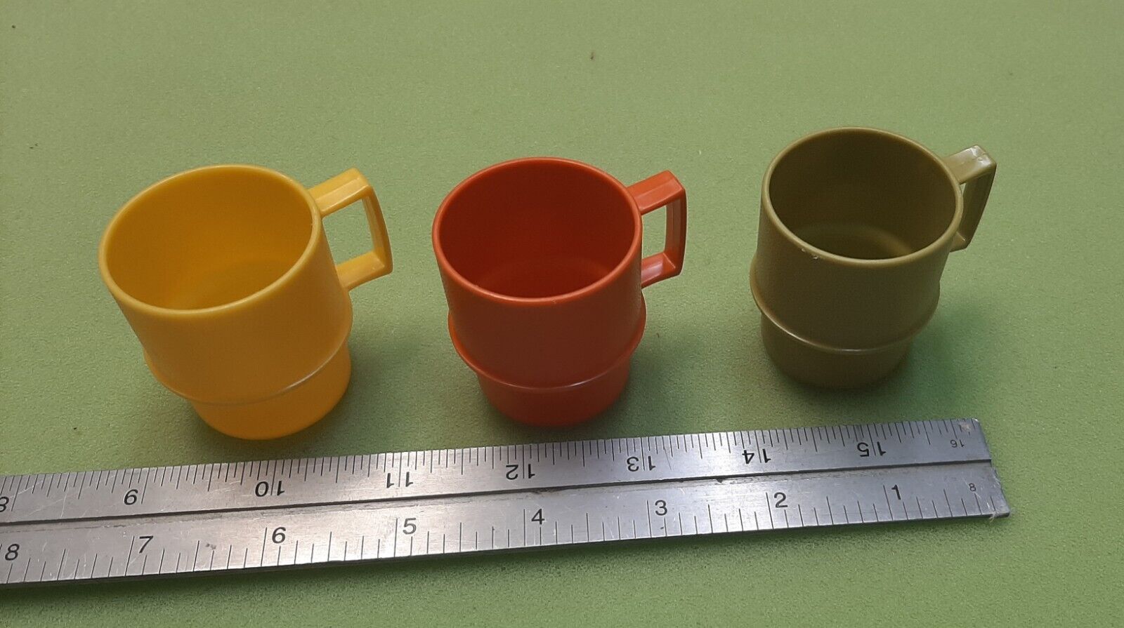 3 Vintage Tupperware Toys Harvest Colors Stackable Coffee Cups Mugs