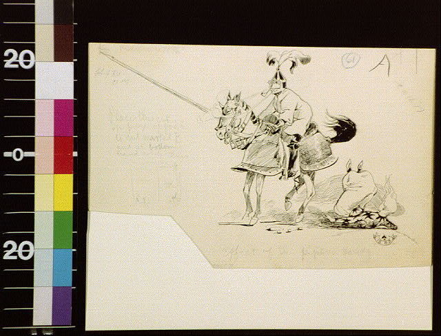 Effect of the pipe on Sandy,Daniel Carter Beard,Horseback Riding,Knights,1889