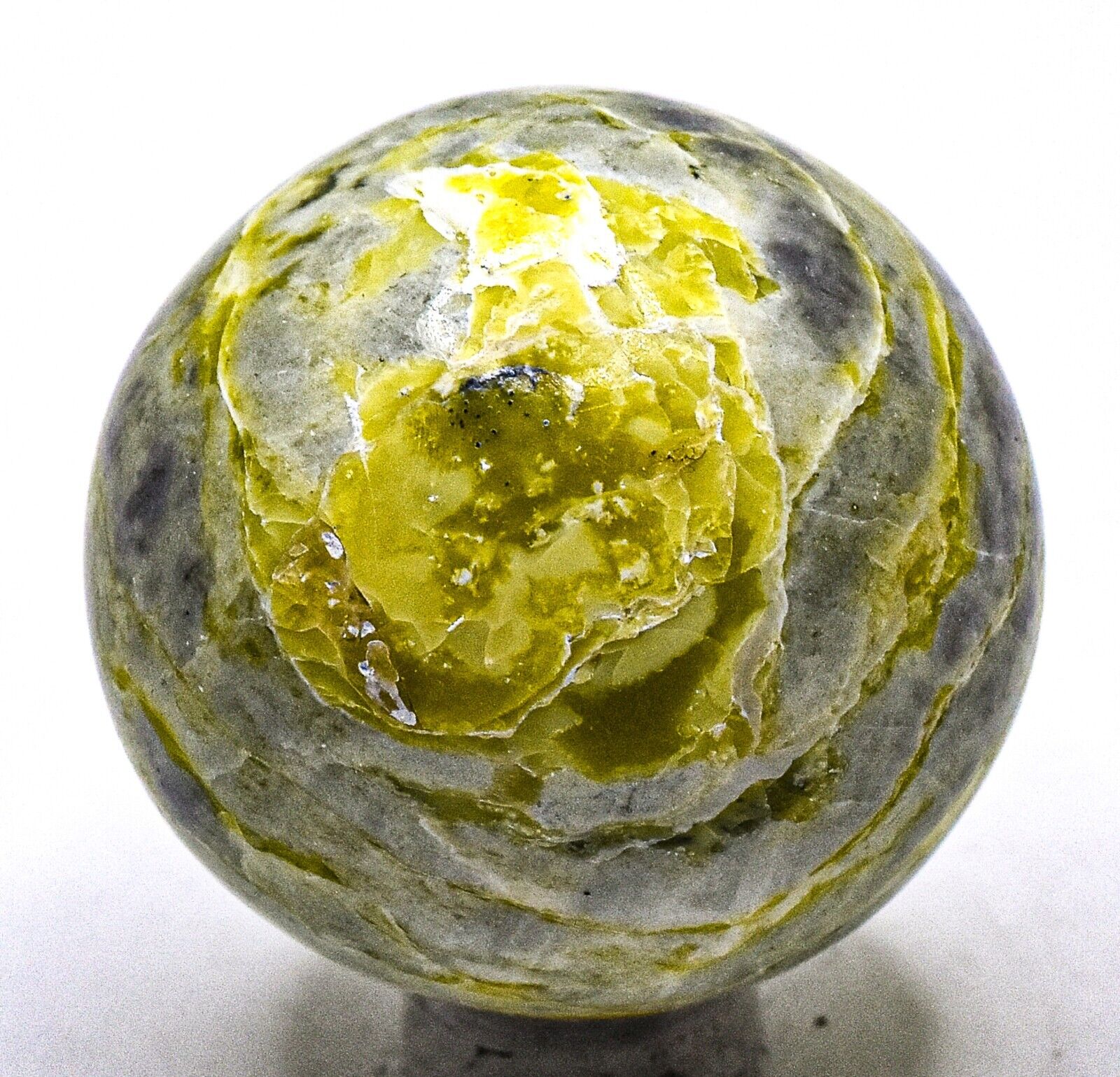 39mm Silverish Yellow Serpentine Sphere Polished Healerite Crystal Mineral India