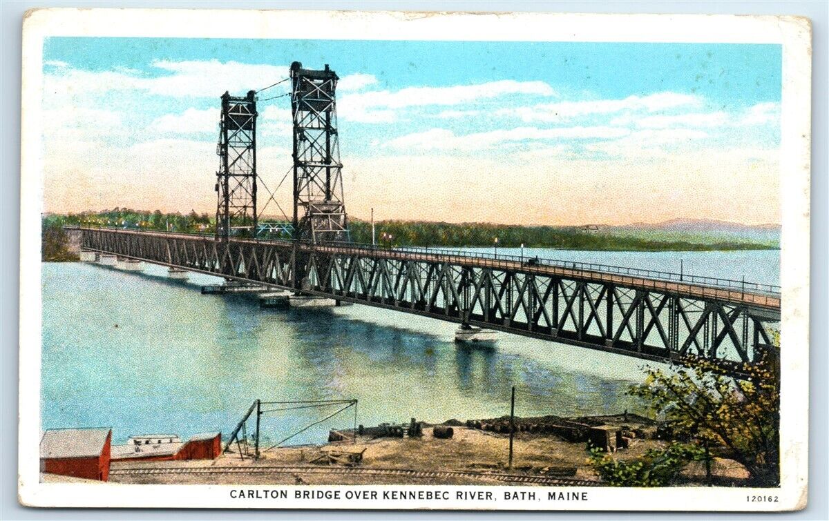 Postcard Carlton Bridge over Kennebec River, Bath ME (alt) J109