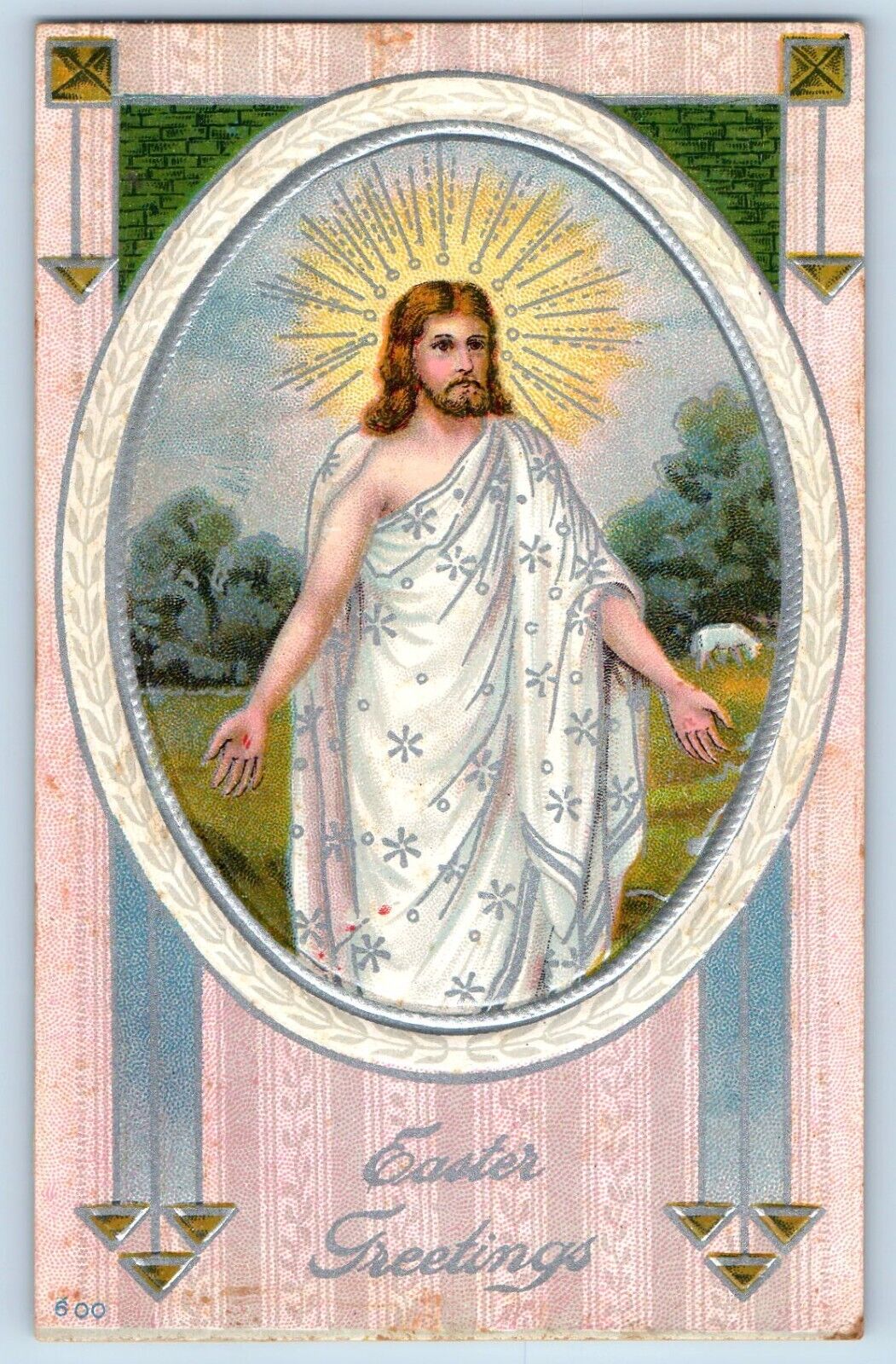 Easter Postcard Greetings Jesus Embossed c1910\'s Unposted Antique