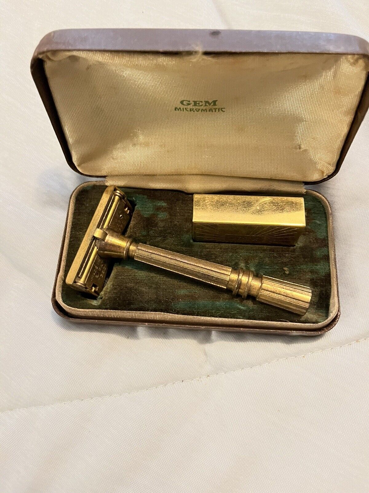 Vintage GEM Micromatic Gold-Tone Razor W/Case