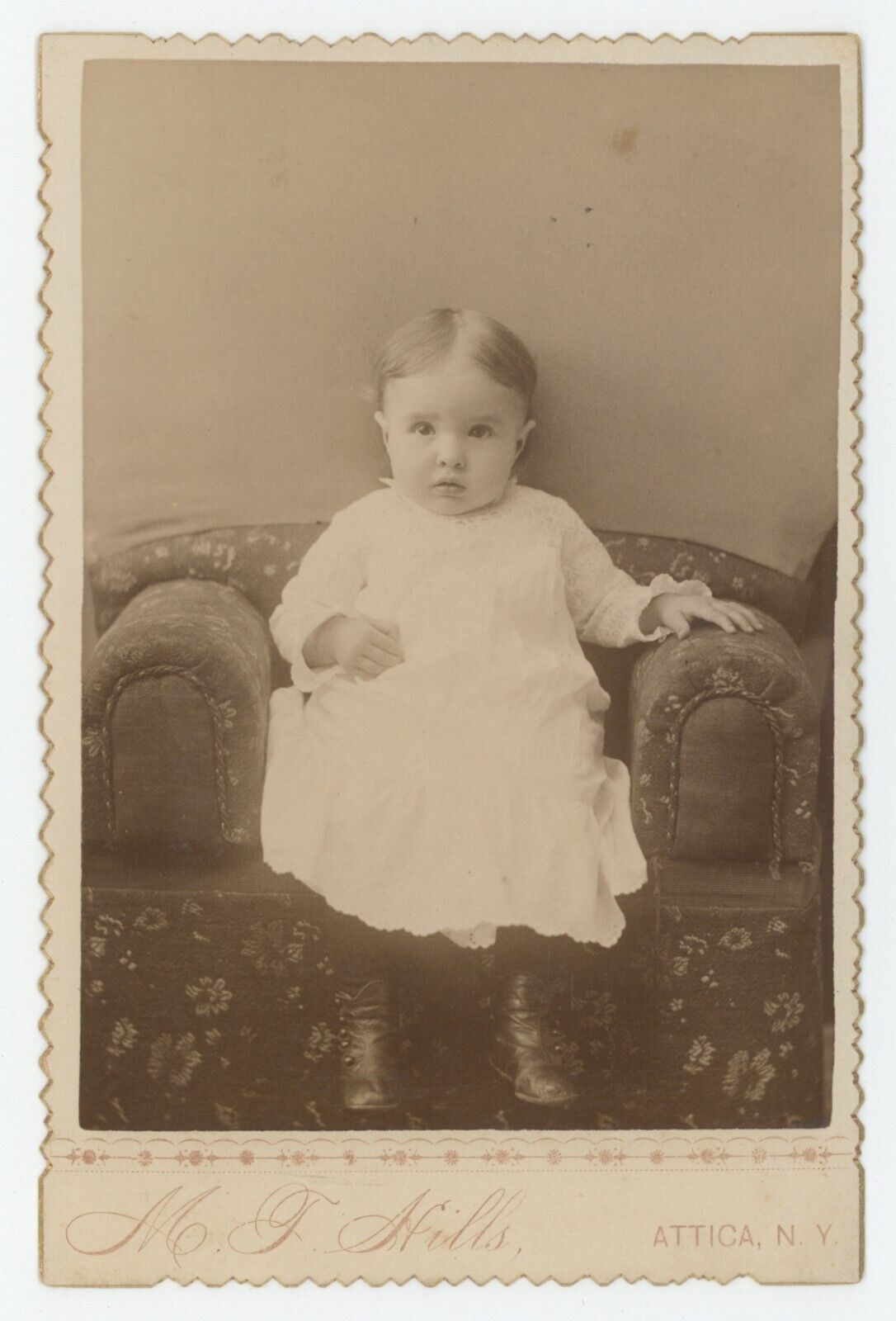 Antique c1890s ID\'d Cabinet Card Little Girl Named Mary E. Sprink  Attica, NY