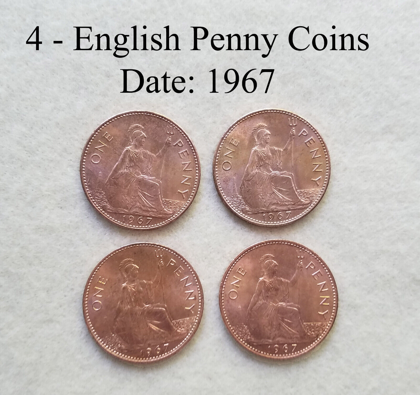 4 - English Penny Coins - All Dated 1967 - Great Britain