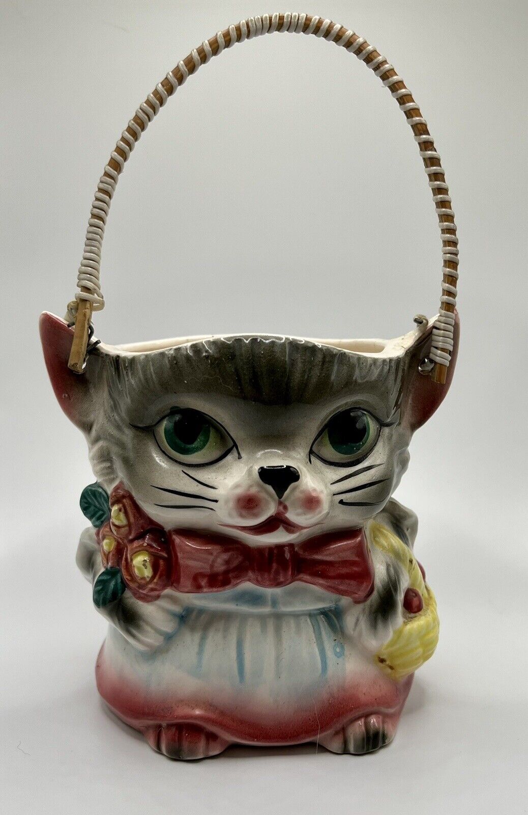 Vintage 1950\'S ROYAL SEALY Miss Kitty Cat Jar Biscuit Cookie Jar w/ Handle Japan