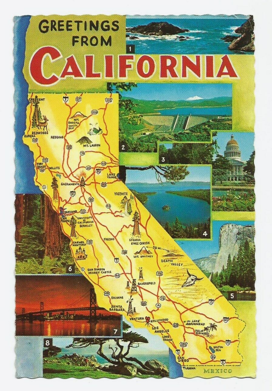 California Map Greetings CA Postcard Vintage
