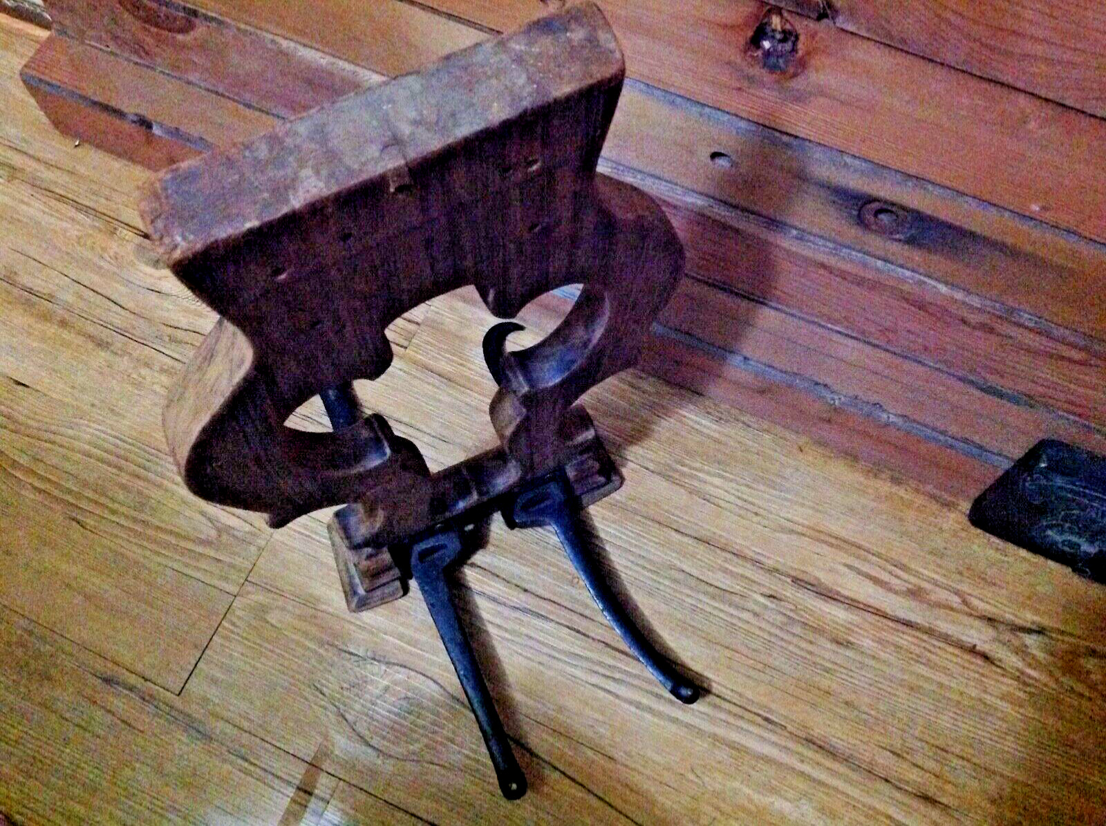Rare Old Wooden Salvage~Lyre Harp Stand Piano Music Book Holder~2 Cast Iron Feet