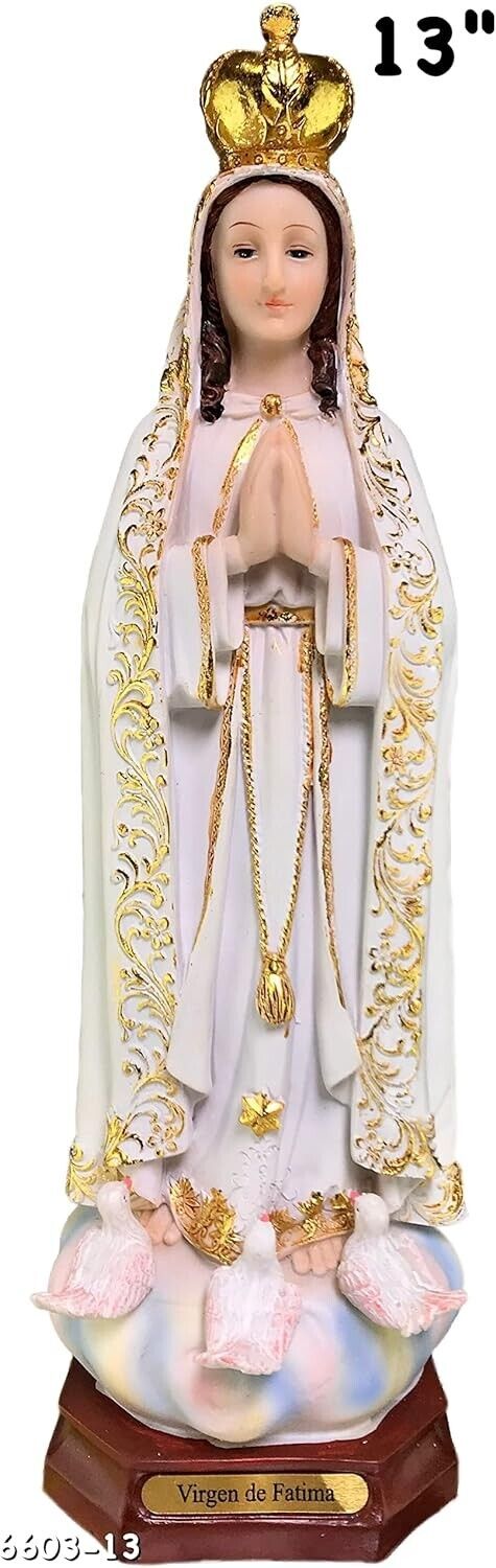 Our Lady of Fatima Statue Finely Detailed Resin 13 Inch Tall Figurine