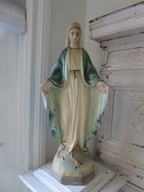 BEAUTIFUL Old Vintage MADONNA Religious Statue White & Blue 17\