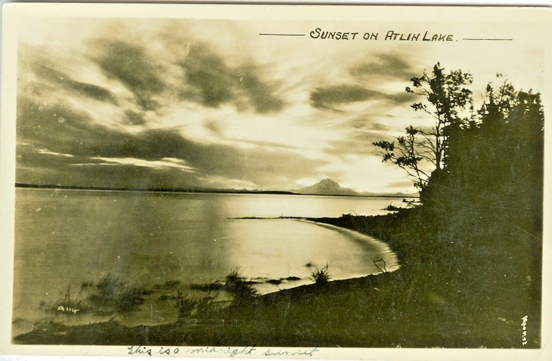 Atlin Lake BC Canada Sunset on Atlin Lake RPPC