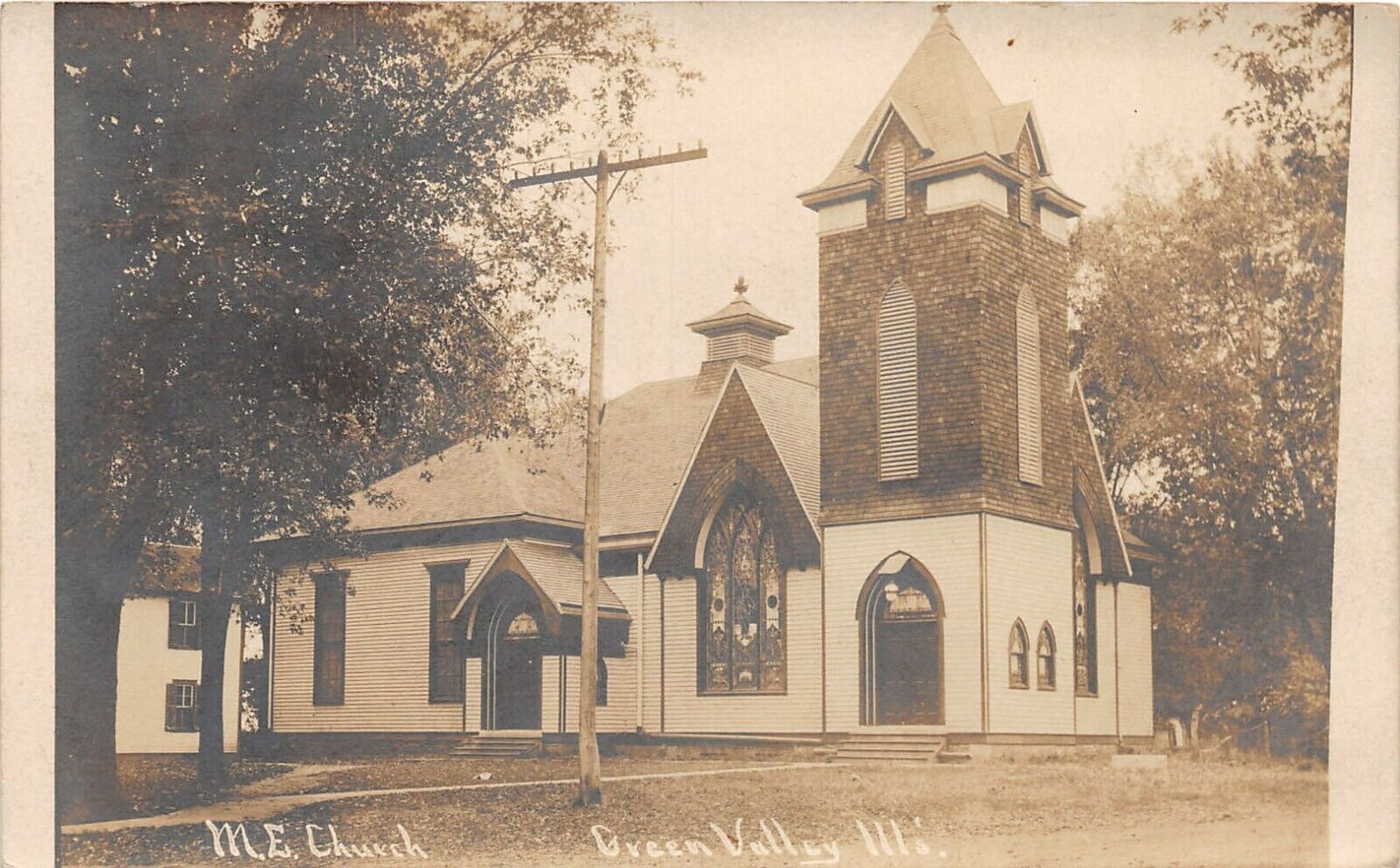 H99/ Green Valley Illinois RPPC Postcard c1910 M.E. Church Building 34