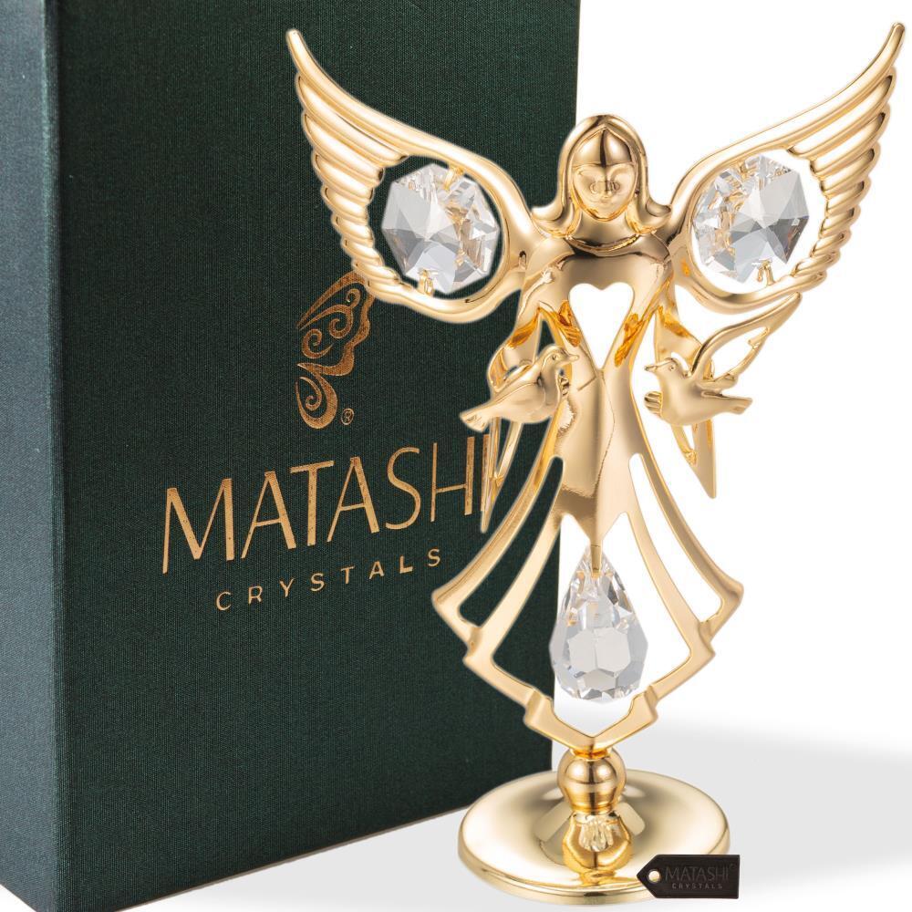Matashi 24K Gold Plated Crystal Studded Guardian Angel Doves Figurine Ornament