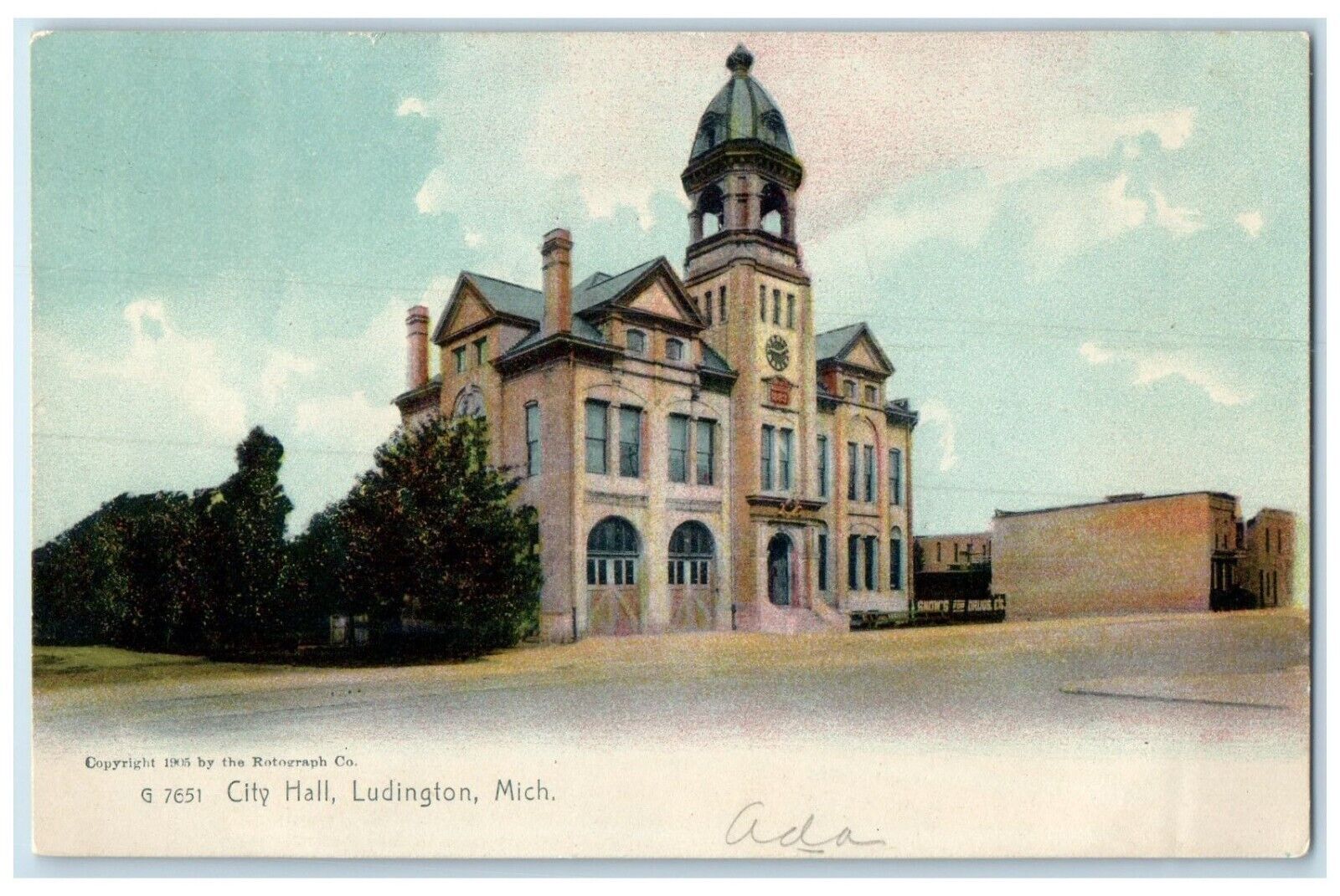 c1905 Exterior City Hall Building Ludington Michigan MI Antique Vintage Postcard