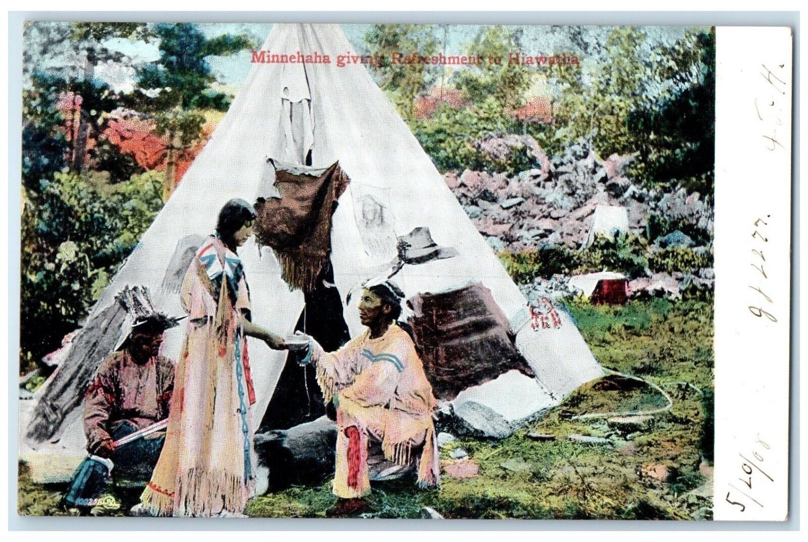 c1910\'s Minnehaha Giving Refreshment To Hiawatha Teepee Posted Antique Postcard