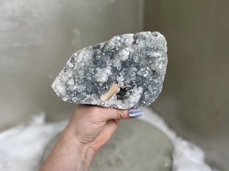 Peach Stilbite on Diamond Apophyllite And Blue/Grey Chalcedony
