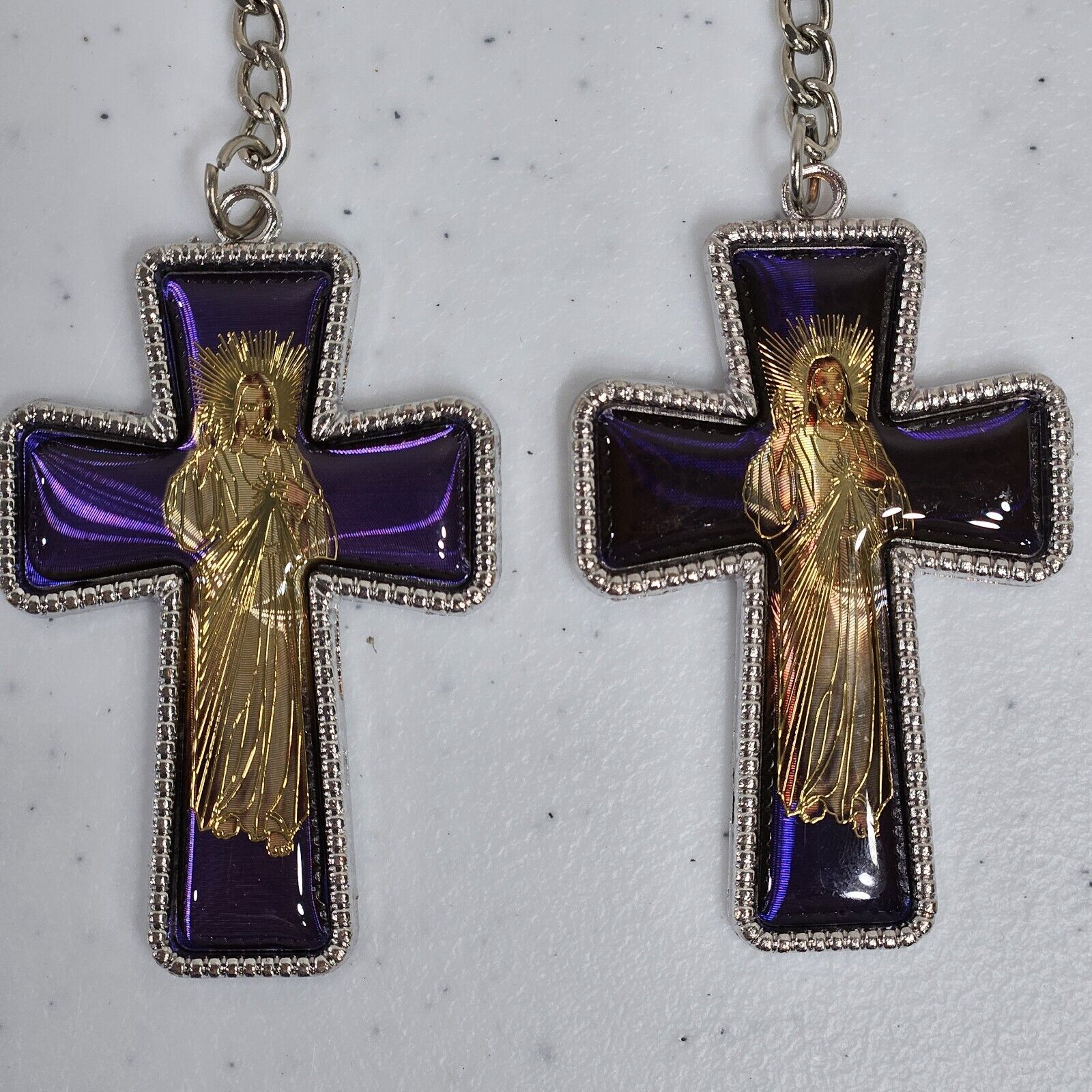 Lot of 2 Cross Keychains Silver Tone Keyhole Religious Pary Favor Gift 5\
