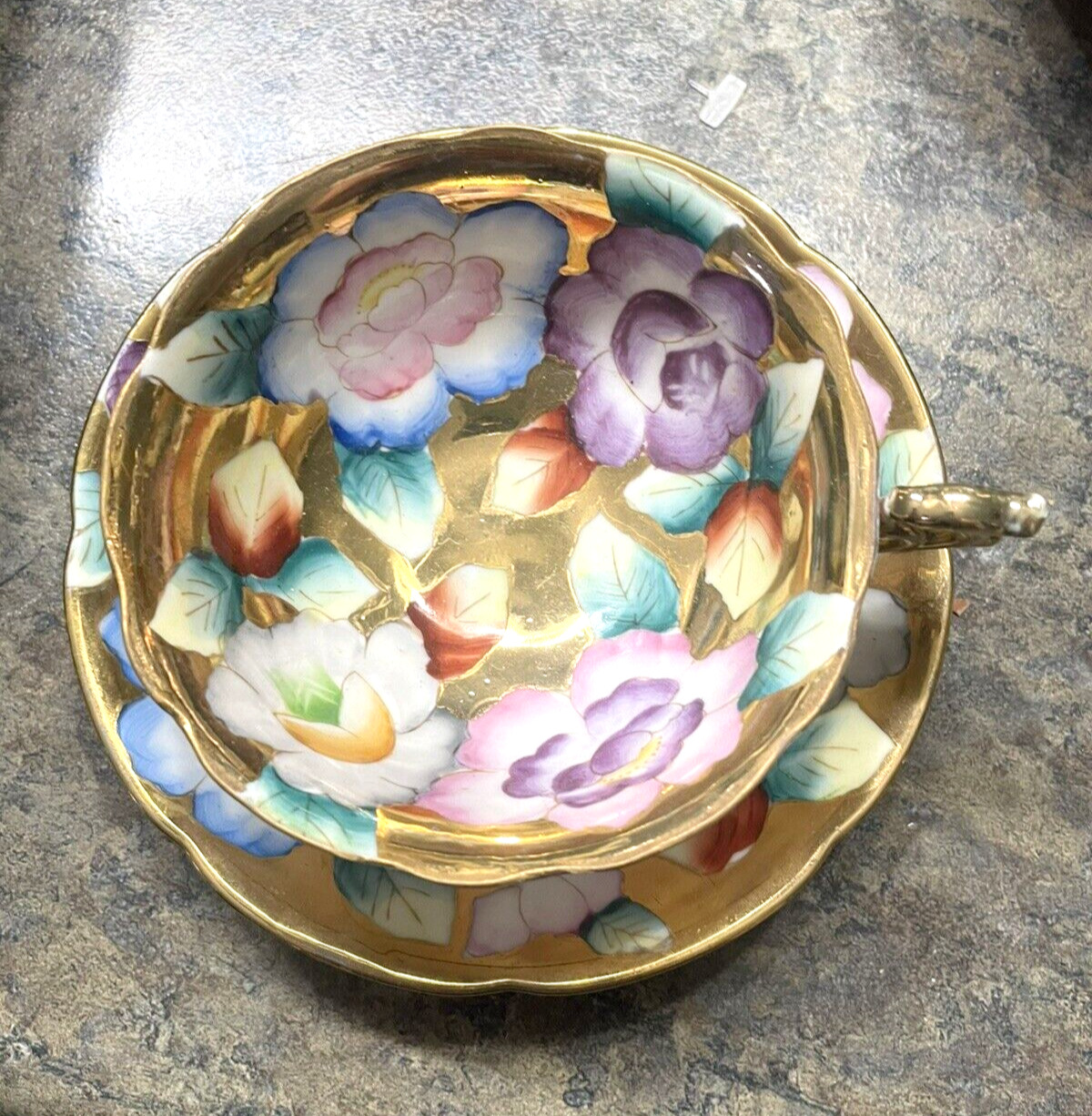 Vintage Occupied Japan Trimont Teacup & Saucer, Hand-Painted Floral Fine China