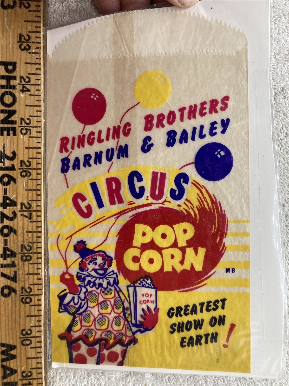 1950s 1960s Ringling Brothers Barnum & Bailey Circus Popcorn Bag Vintage
