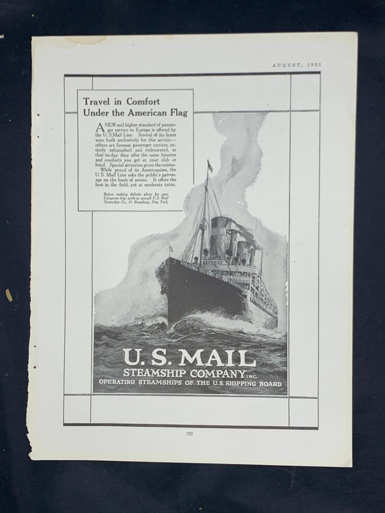 Magazine Ad - 1921 - U.S. Mail Steamship Company