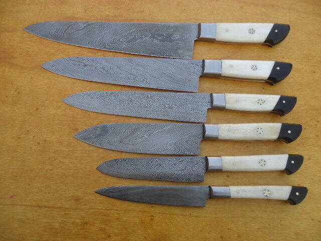 6 Pc's Beautiful Custom hand made Damascus steel Chef knife Set. (ZE-1071-BH)