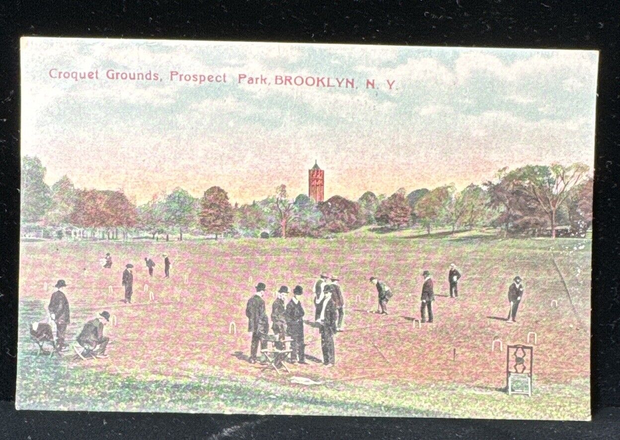 Vintage Postcard Brooklyn NY Croquet Grounds at Prospect Park Men in period dres