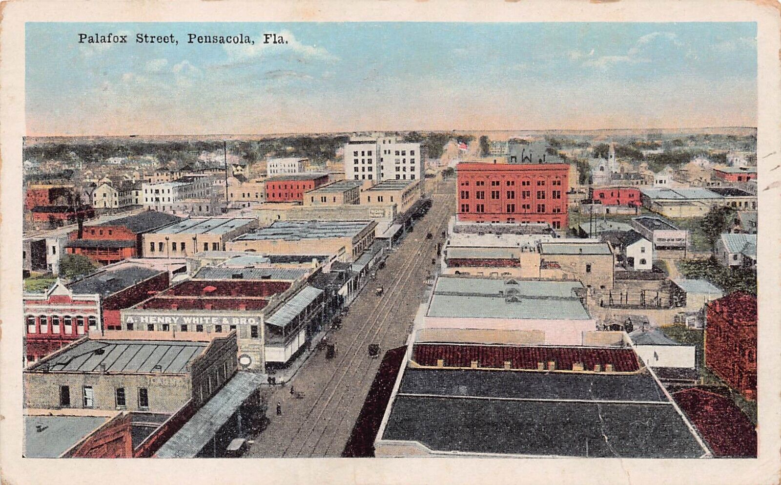 Pensacola FL Florida Downtown Palafox Main Street 1920s Vtg Postcard A64