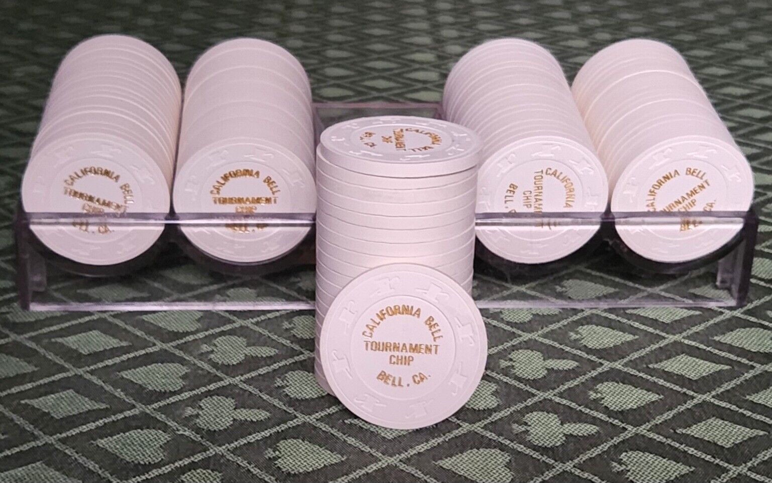 100 California Bell Tournament White ($1) Real Clay Casino Chips Paulson Excelle