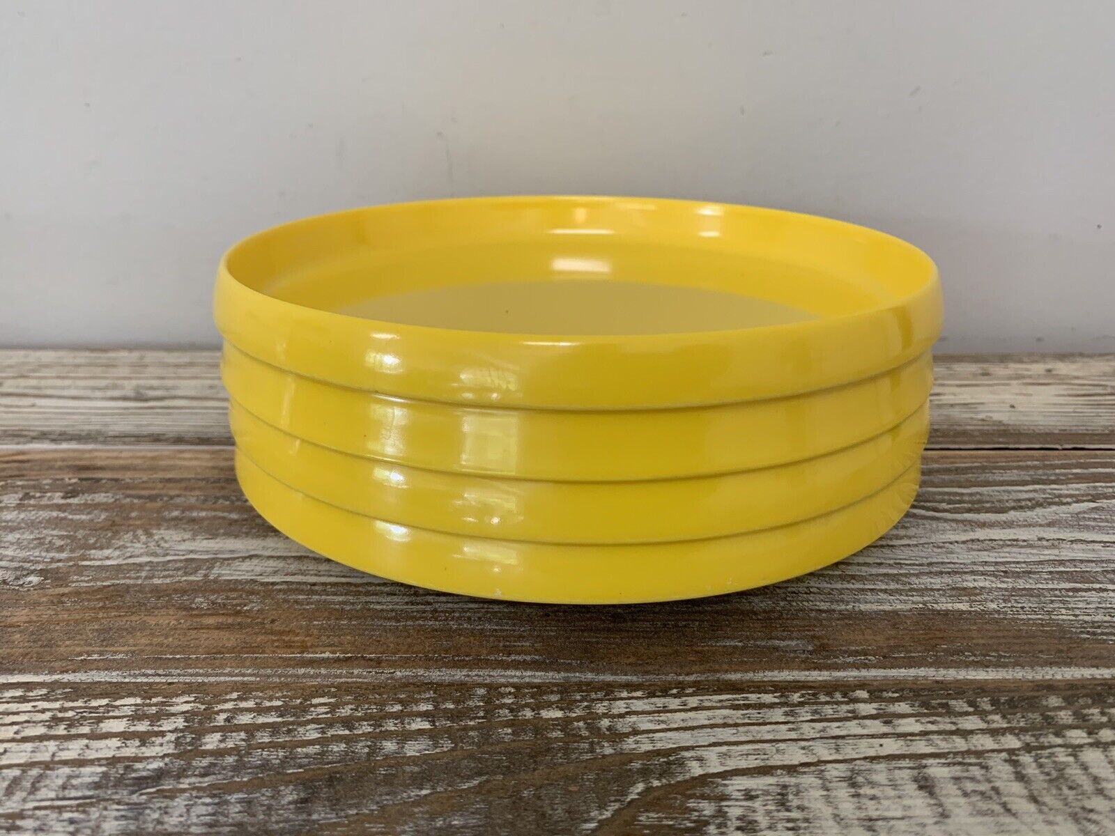 Set of 4 OBLIQUE by PMC Yellow Melamine Lunch Dessert Plates Stackable Vtg 80s