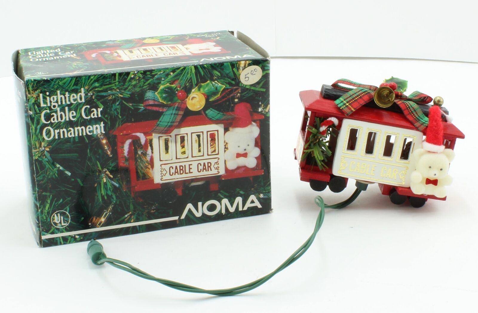 Noma - Lighted White Cable Car Christmas Holiday Ornament 5001
