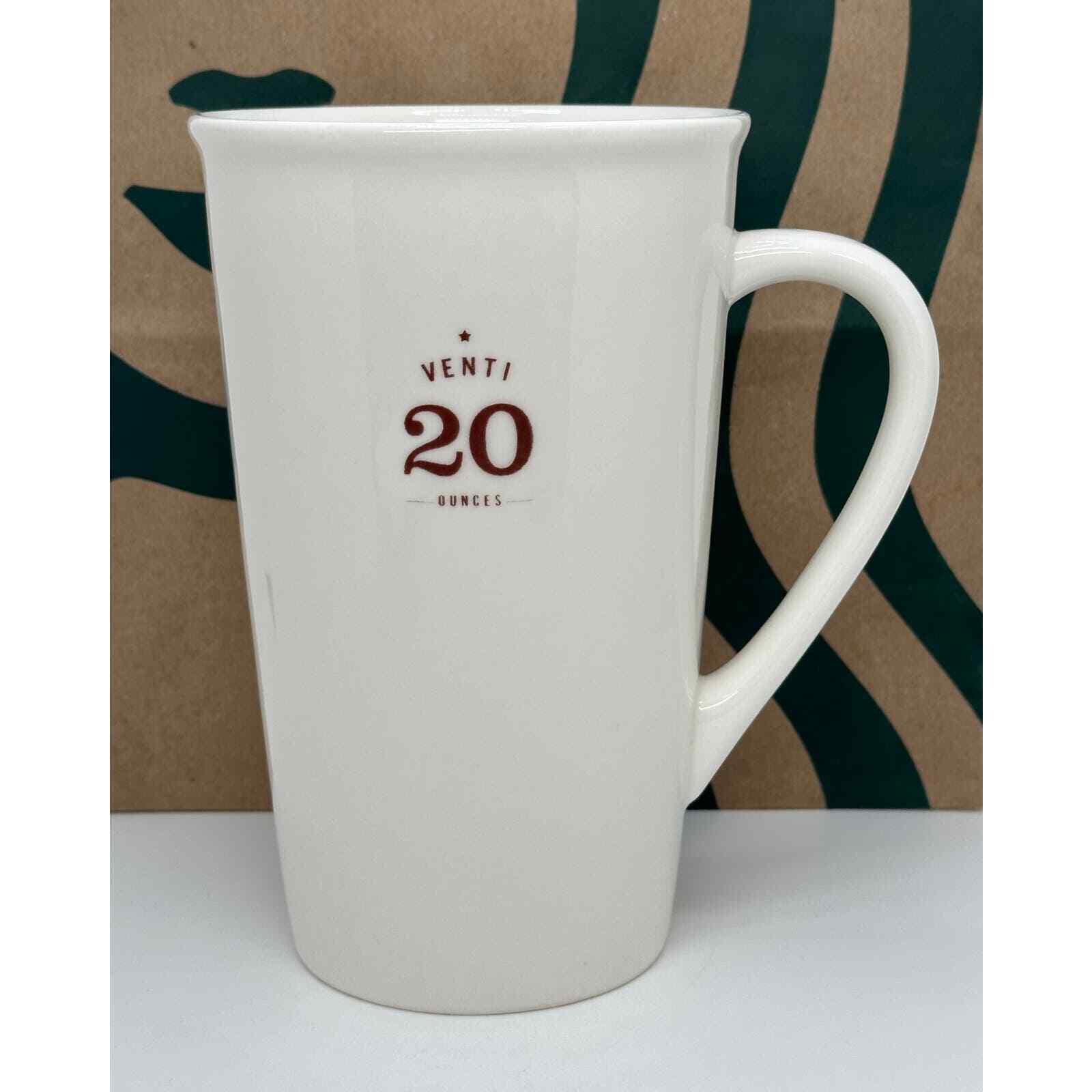 Starbucks 2010 Venti White Ceramic Red Letters Mug Cup 20 oz