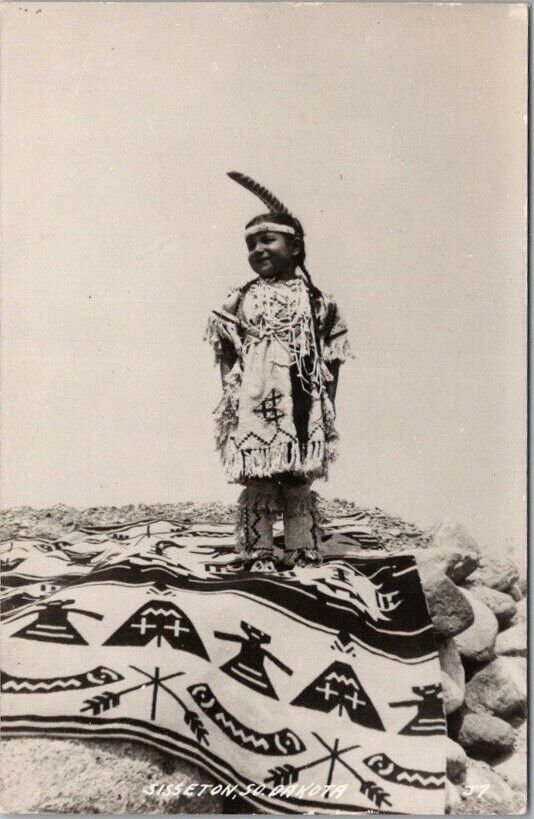1940s SISSETON, South Dakota Native Americana RPPC Photo Postcard Indian Girl