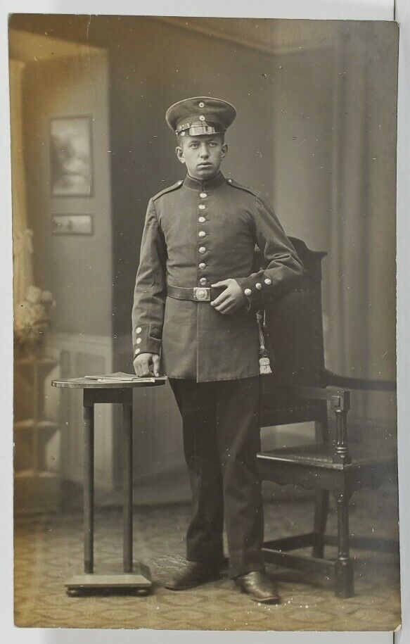 Prussia or German Soldier in Dress Uniform ott mit uns Real Photo Postcard O6