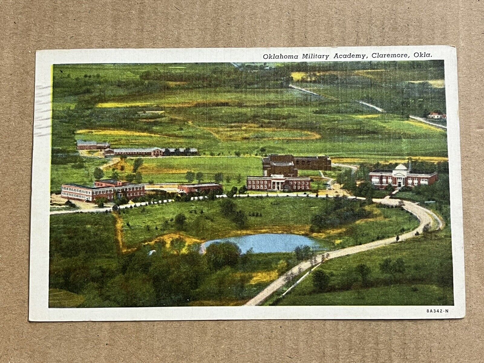 Postcard Claremore Oklahoma Military Academy Aerial View Vintage OK PC