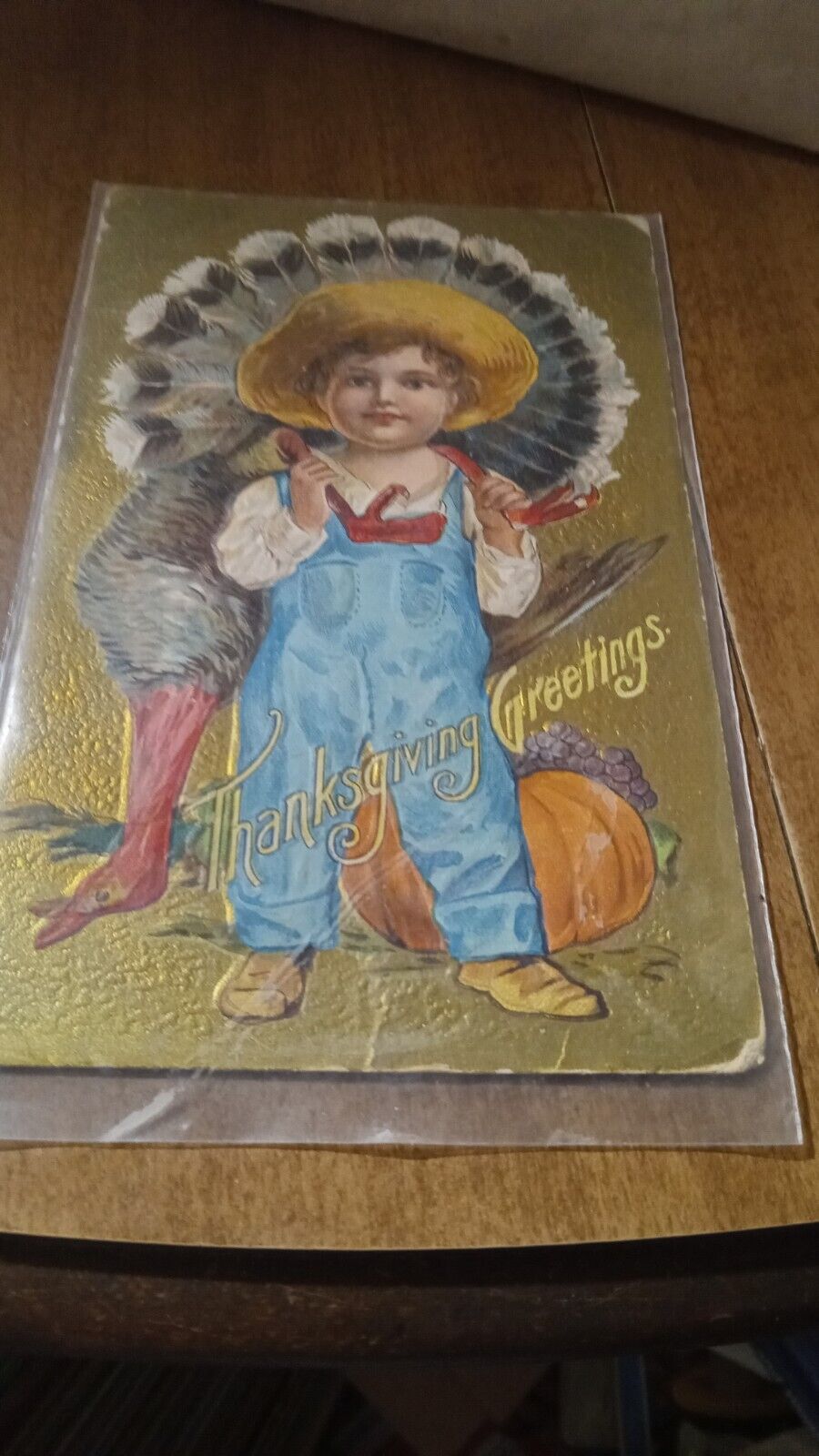 1900s Vintage Thanksgiving Greeting Embossed Postcard