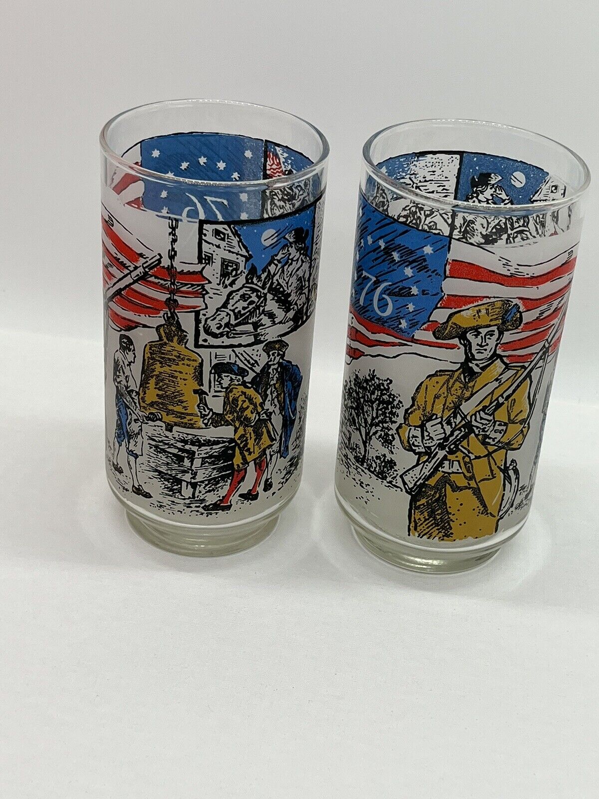 2 Vtg 1776 1976 Independence Patriotic America Libbey Glass Tumblers Bicentennia