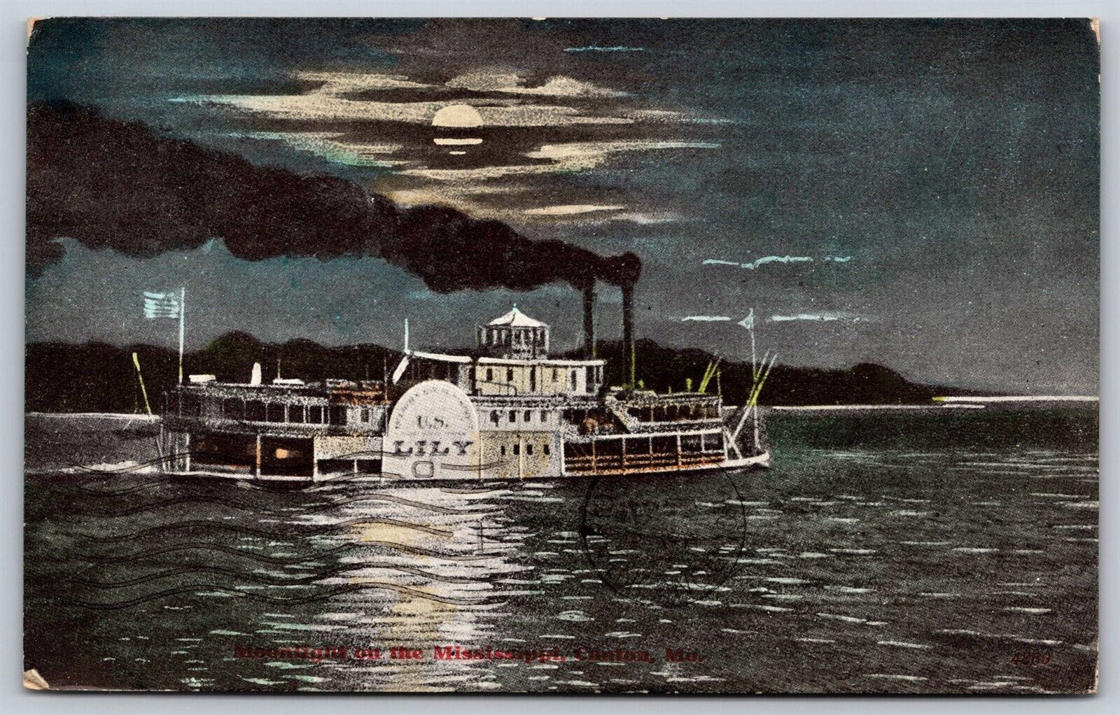 Postcard Moonlight on the Mississippi River Canton MO O65