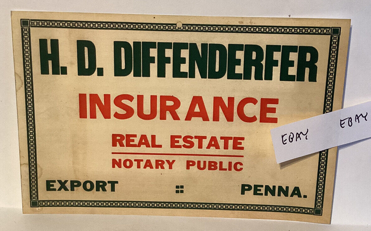 EARLY EXPORT PA DIFFENDERFER INSURANCE NOTARY PUBLIC REAL ESTATE AD NEW POSTCARD