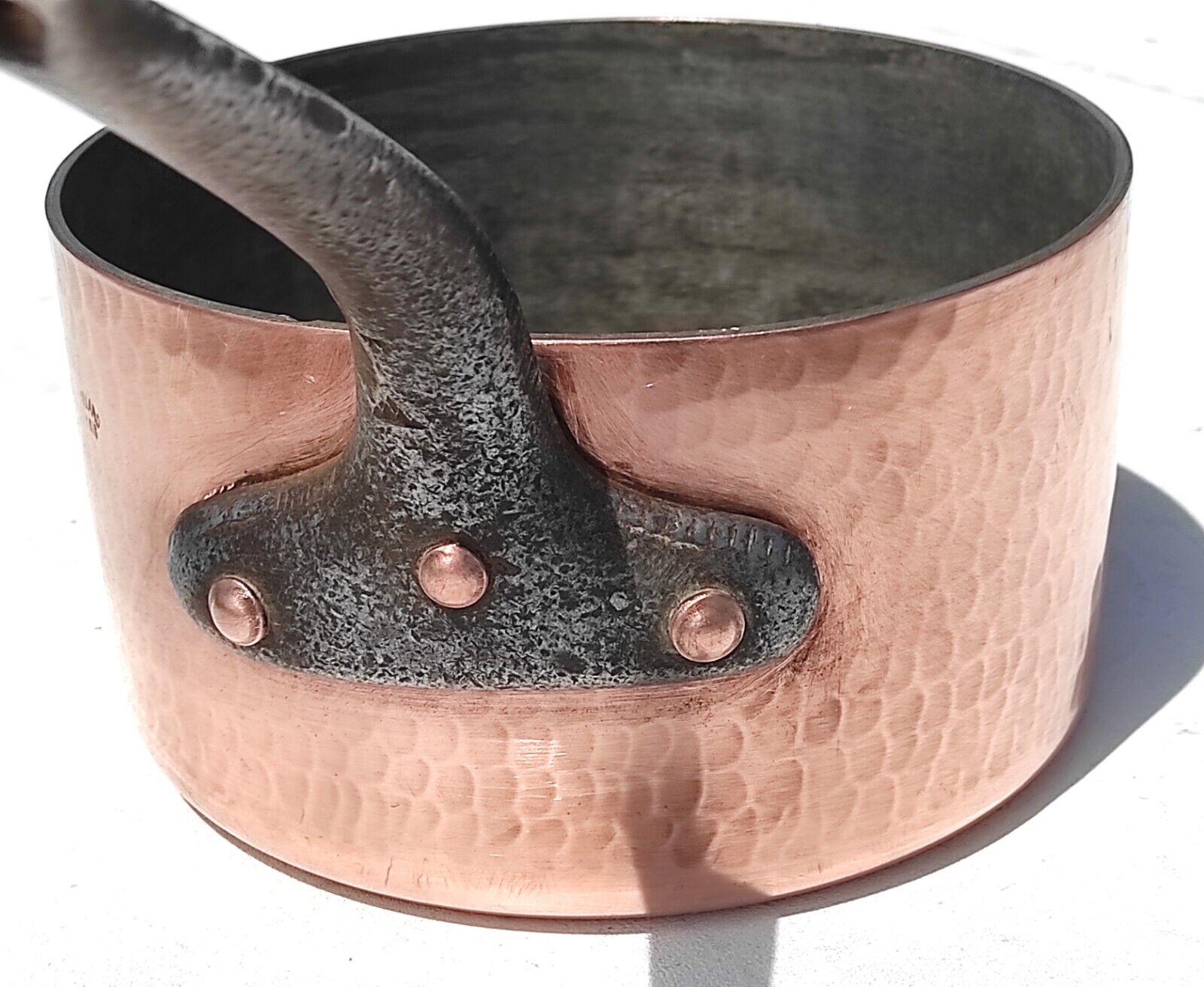 Vtg French 8.1in Copper Saucepan Gaillard Paris Hammered Tin Lining 2.5mm 6.6lbs