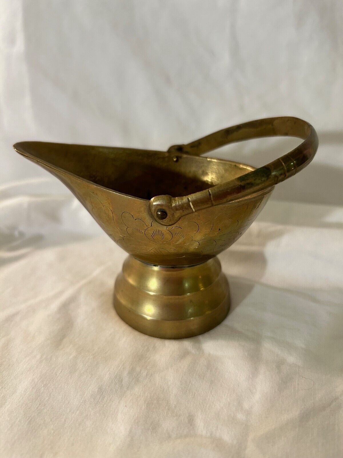 Mini Vintage Etched BRASS PITCHER With Handle 4 Inch