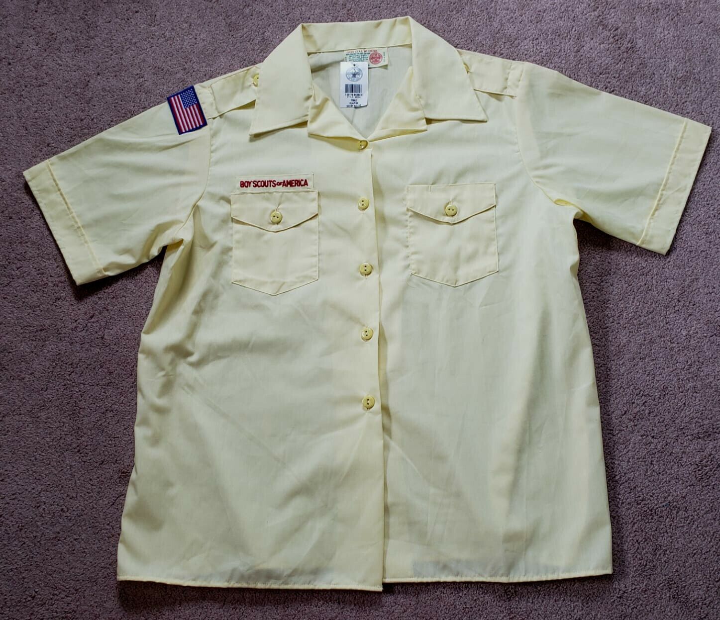 Vintage Boy Scouts Shirt Yellow Patches BSA Short Sleeve Uniform Women\'s Size XL