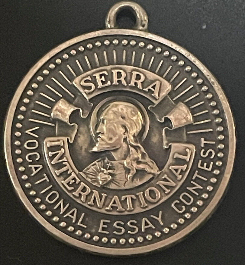 Vintage Catholic Sterling Silver Jesus Mary Serra Essay Contest Medal, 6.2 Grams
