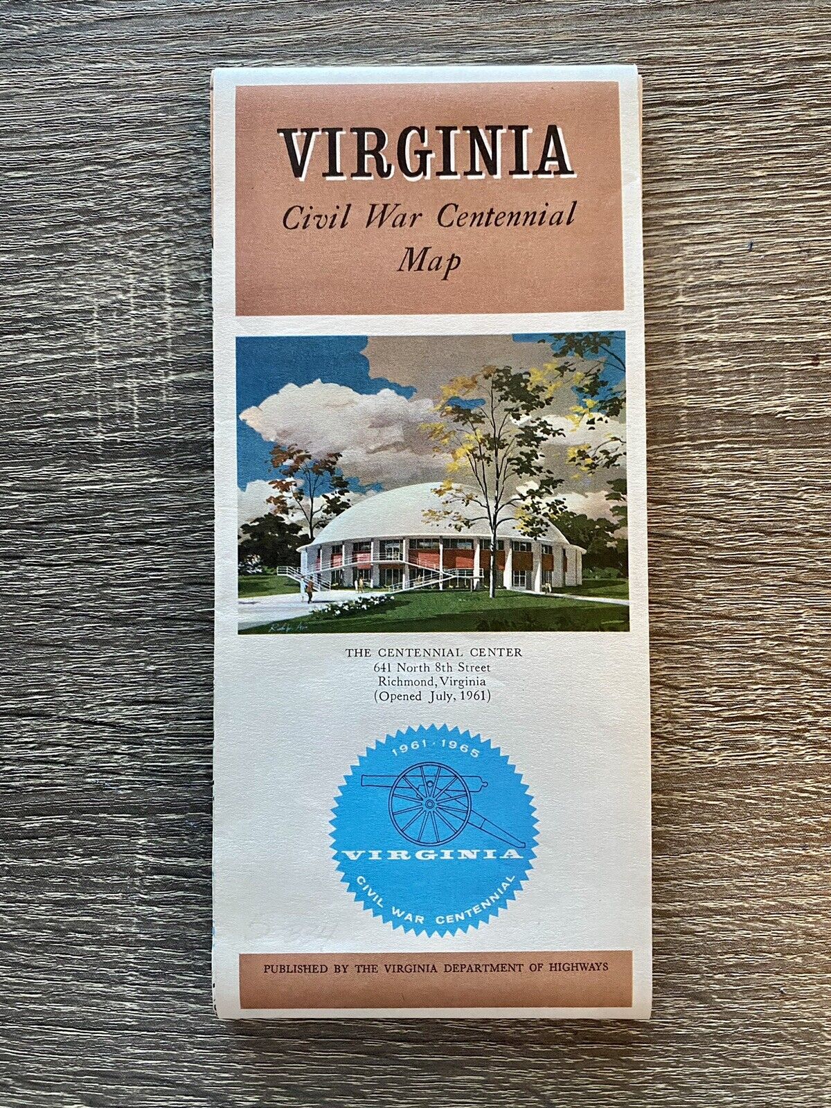 1961 Virginia Civil War Centennial Road Map Vtg Retro Man Cave Garage Gift