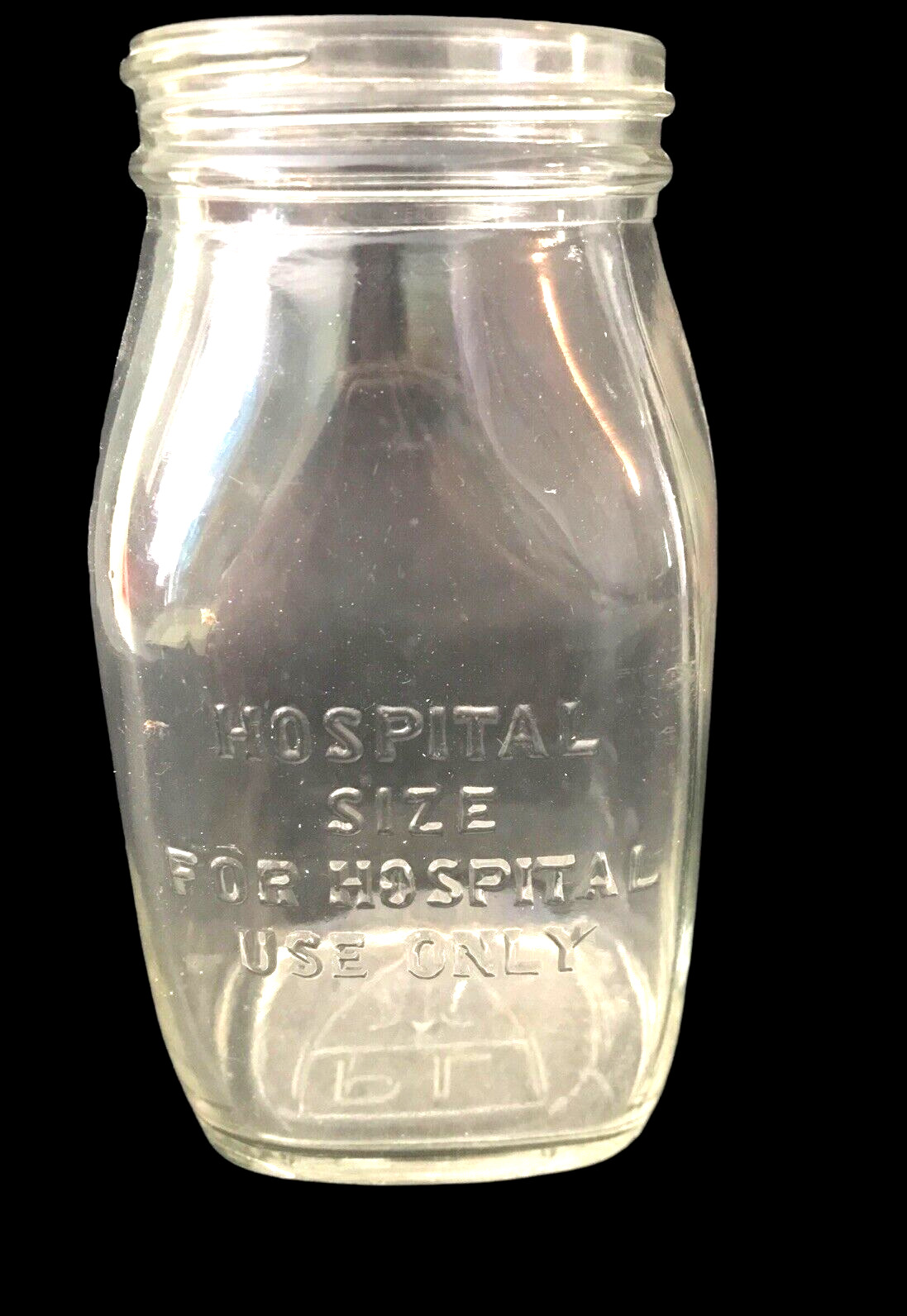 Antique PLT Clear Embossed For Hospital Use Only Glass Jar Raised Letters Lab
